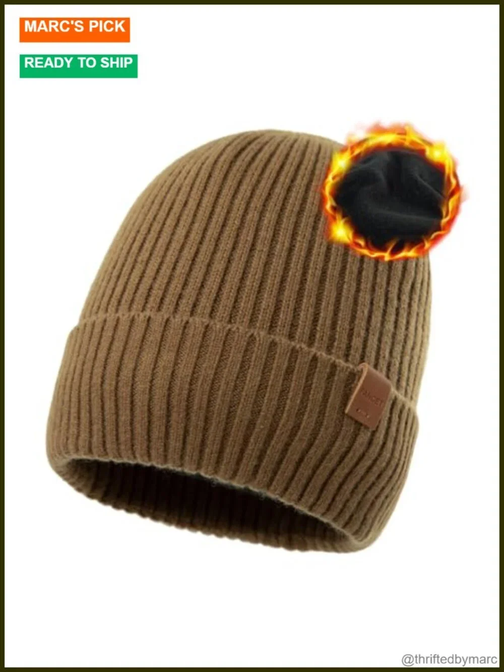 Oversized 100% Merino Wool Fleece Lining Beanie Winter Hat